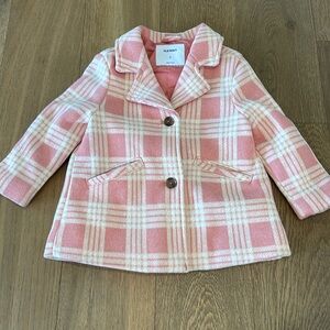 Old Navy Pink Plaid Sweater-Fleece Coat - 2T